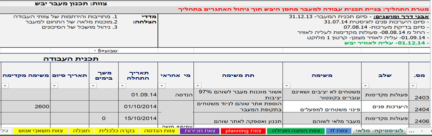 הכלי השני- העברת הproject  MS  לגיליון אלקטרוני Excel